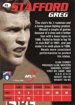 1999 Select AFL Premiere #45 Greg Stafford Back